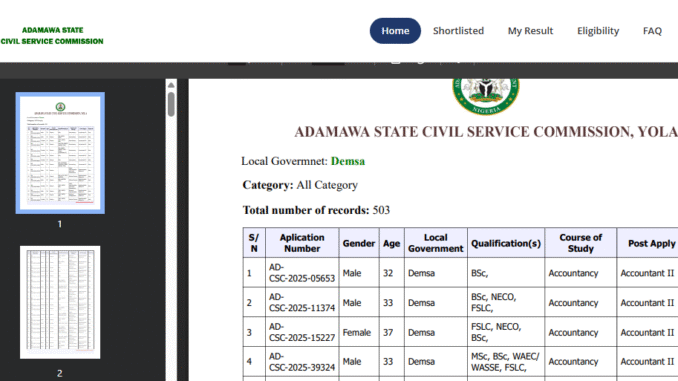 Download CSC Adamawa Successful List Here