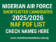 Nigerian Air Force Shortlisted Candidates